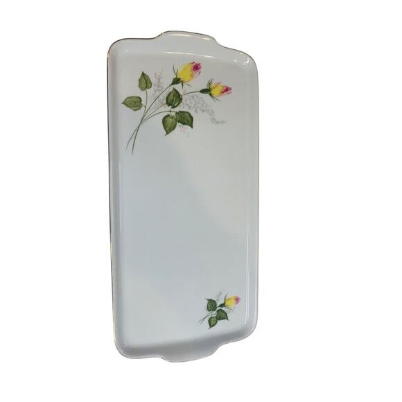 Vintage Hutschenreuther Bavaria Germany Yellow Pink Rose 12.5" Tray - Picture 2 of 7